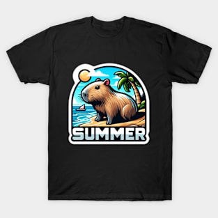 Cute summer capybara on the beach T-Shirt